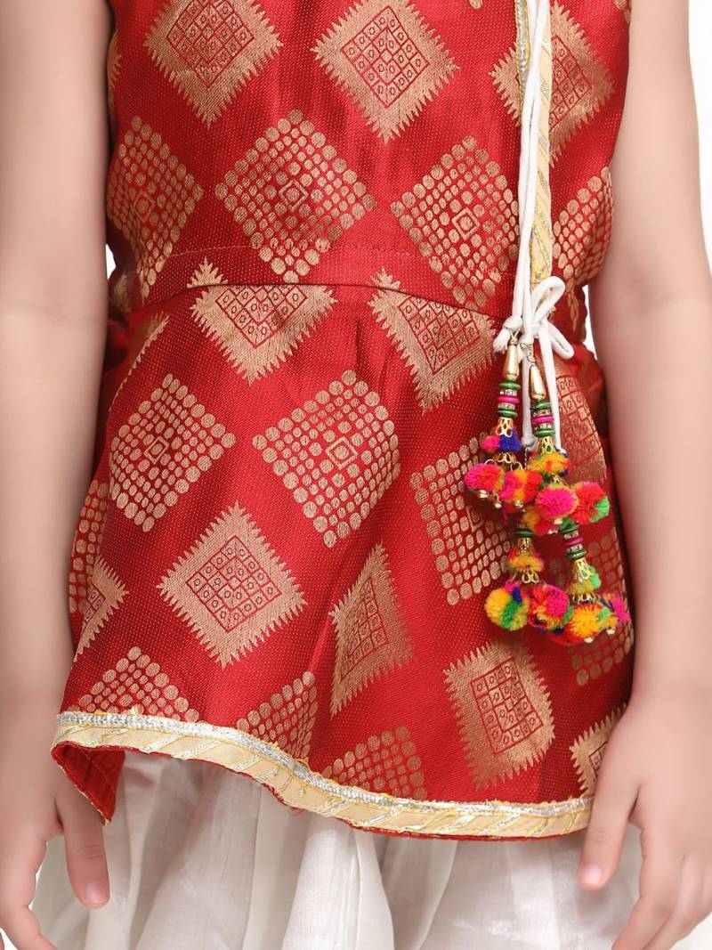 Red Angrakha Style Jacquard Peplum Dhoti
