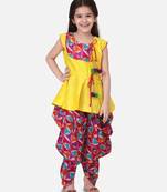 Yellow Triangle Print Patch Peplum dhoti For Girls