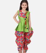 Green Triangle Print Patch Peplum dhoti For Girls