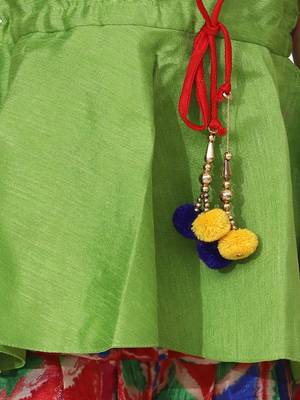 Green Triangle Print Patch Peplum dhoti For Girls 4