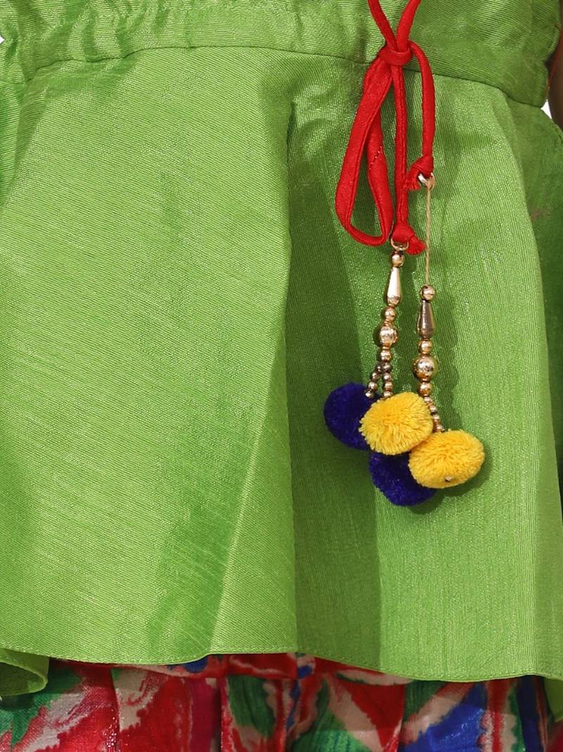 Green Triangle Print Patch Peplum dhoti For Girls