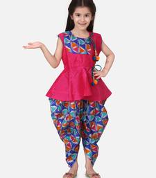 Pink Triangle Print Patch Peplum dhoti For Girls