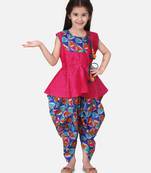 Pink Triangle Print Patch Peplum dhoti For Girls