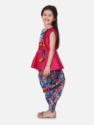 Pink Triangle Print Patch Peplum dhoti For Girls 2