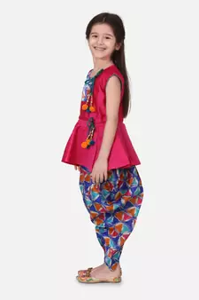 Pink Triangle Print Patch Peplum dhoti For Girls