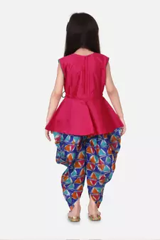 Pink Triangle Print Patch Peplum dhoti For Girls