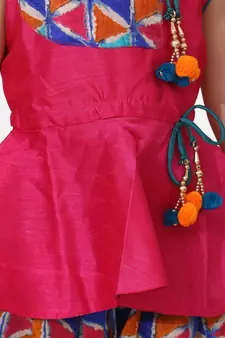 Pink Triangle Print Patch Peplum dhoti For Girls