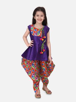 Purple Triangle Print Patch Peplum dhoti For Girls 1
