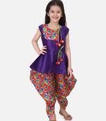 Purple Triangle Print Patch Peplum dhoti For Girls