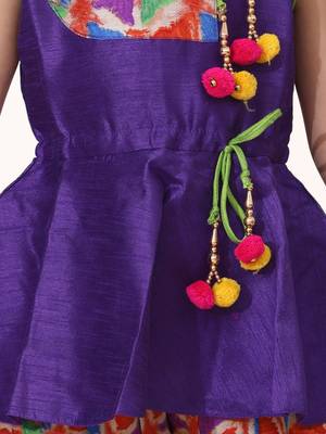 Purple Triangle Print Patch Peplum dhoti For Girls 4