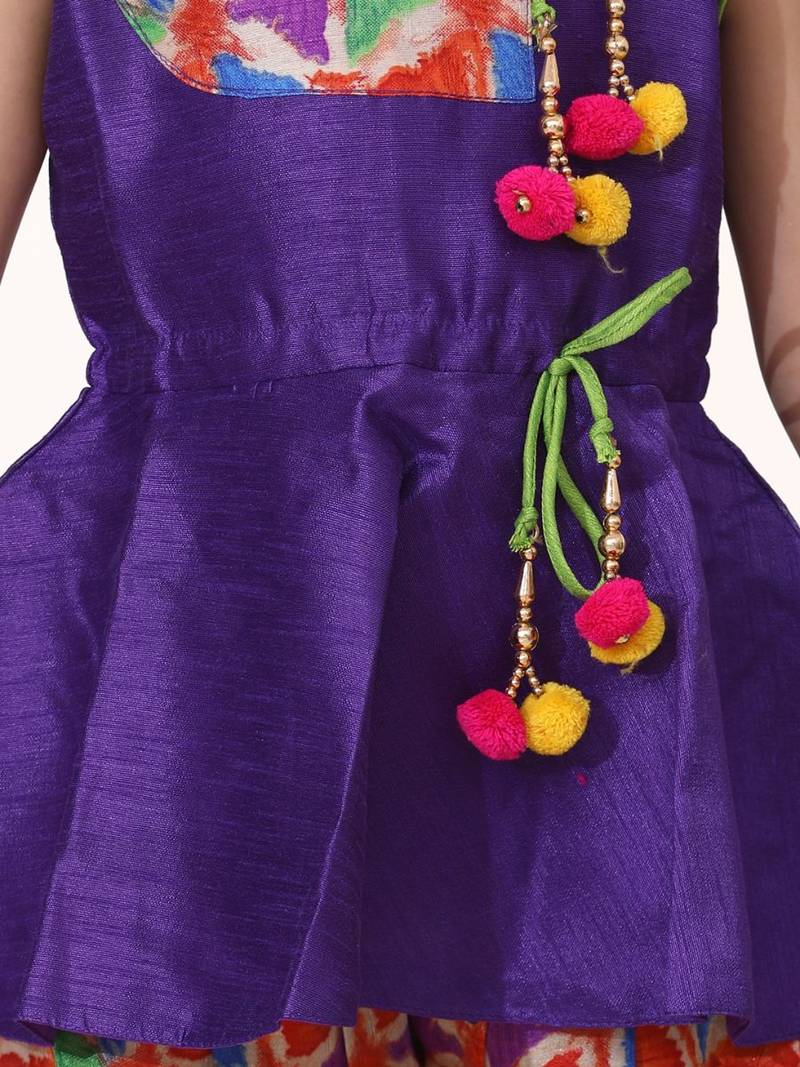 Purple Triangle Print Patch Peplum dhoti For Girls