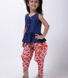 Blue Jaipuri Print Pure Cotton Dhoti Top For Baby Girls
