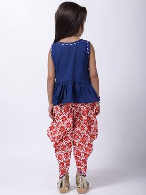 Blue Jaipuri Print Pure Cotton Dhoti Top For Baby Girls 3