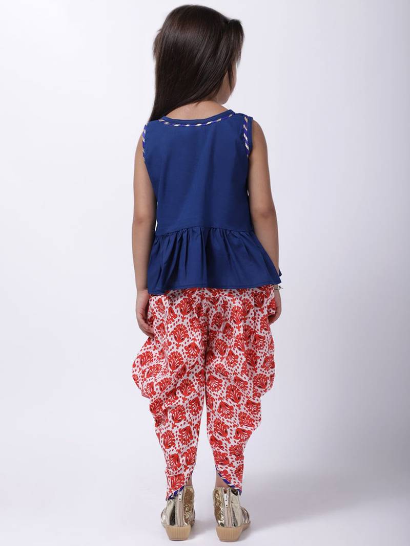 Blue Jaipuri Print Pure Cotton Dhoti Top For Baby Girls