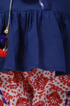 Blue Jaipuri Print Pure Cotton Dhoti Top For Baby Girls