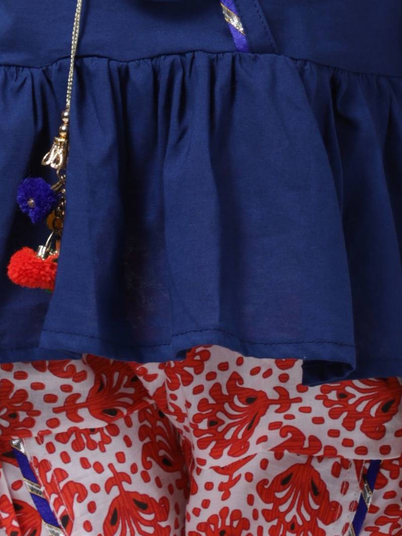 Blue Jaipuri Print Pure Cotton Dhoti Top For Baby Girls