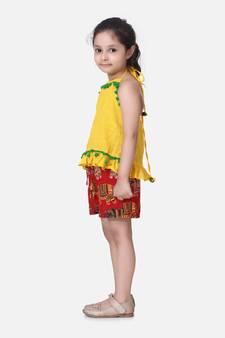 Yellow Pure Cotton Top With Printed Shorts