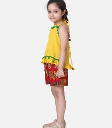 Yellow Pure Cotton Top With Printed Shorts