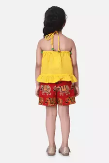 Yellow Pure Cotton Top With Printed Shorts