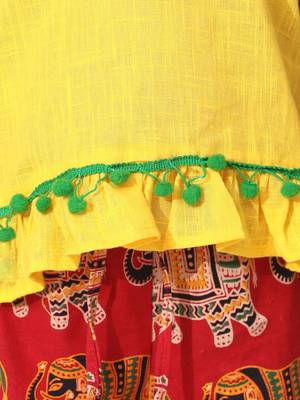 Yellow Pure Cotton Top With Printed Shorts 4