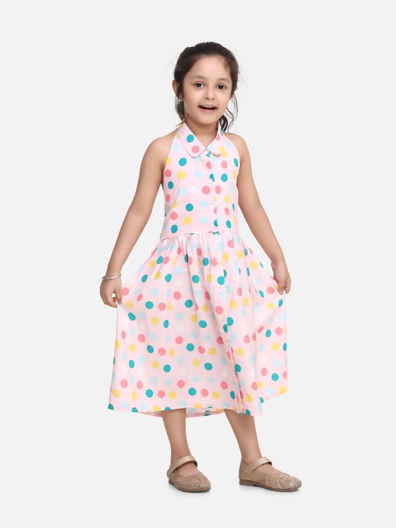 Light Pink Halter Neck  Collar Frock For baby girls