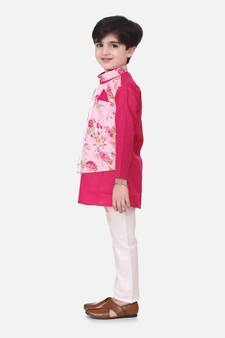 Pink Attached Jacket Kurta Pajama For Boys
