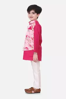 Pink Attached Jacket Kurta Pajama For Boys