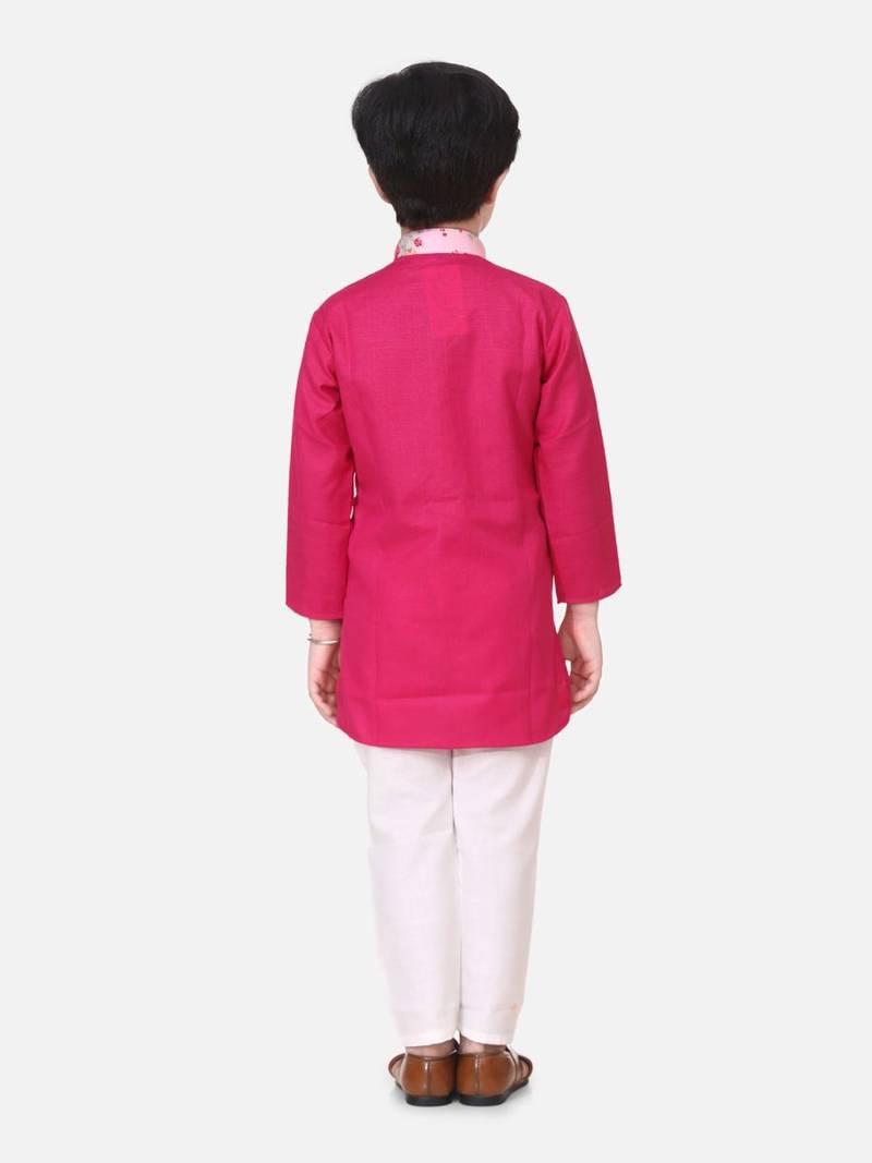 Pink Attached Jacket Kurta Pajama For Boys