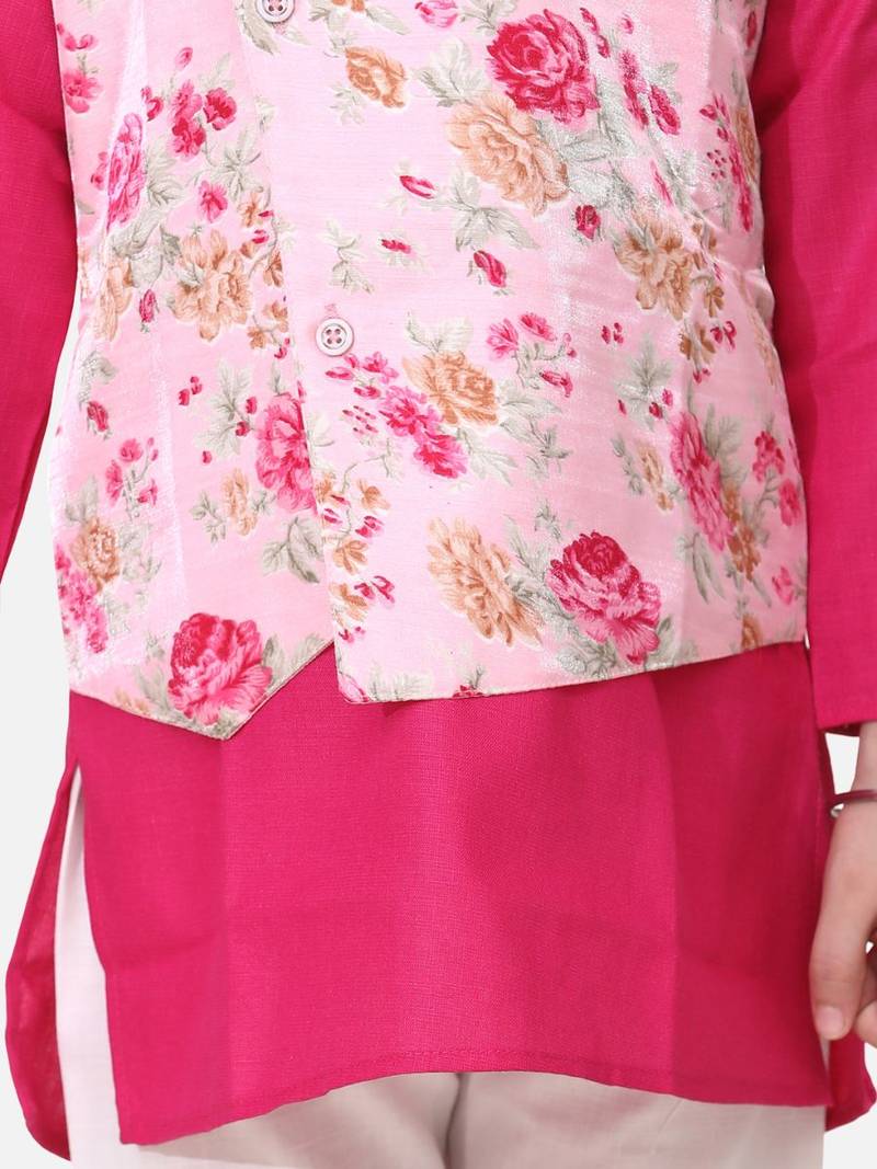 Pink Attached Jacket Kurta Pajama For Boys