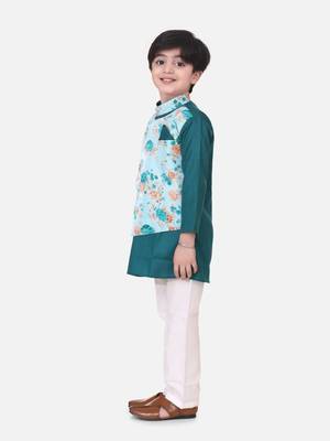 Green Attached Jacket Kurta Pajama For Boys 2