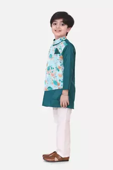 Green Attached Jacket Kurta Pajama For Boys