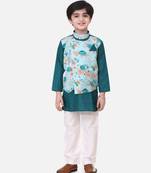 Green Attached Jacket Kurta Pajama For Boys