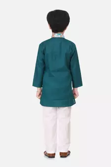 Green Attached Jacket Kurta Pajama For Boys