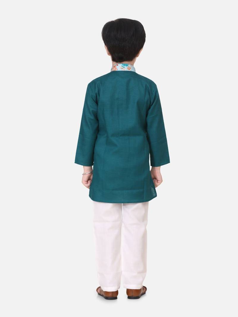 Green Attached Jacket Kurta Pajama For Boys