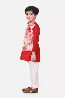 Red Attached Jacket Kurta Pajama For Boys