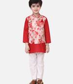 Red Attached Jacket Kurta Pajama For Boys