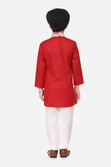 Red Attached Jacket Kurta Pajama For Boys