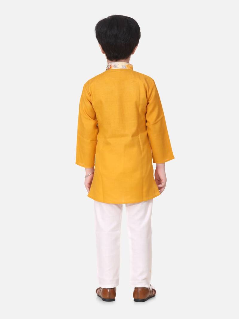 Yellow Attached Jacket Kurta Pajama For Boys