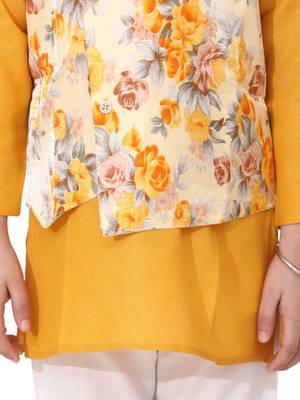 Yellow Attached Jacket Kurta Pajama For Boys 4
