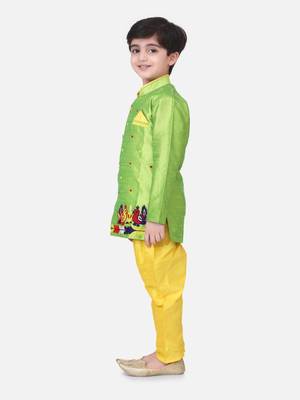 Green Hand Embroidered Mor Sherwani For Boys 2