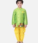 Green Hand Embroidered Mor Sherwani For Boys