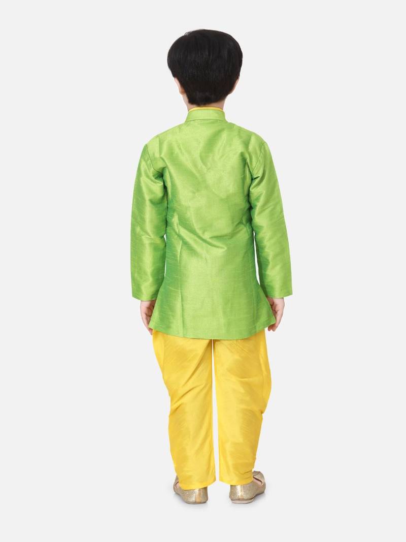 Green Hand Embroidered Mor Sherwani For Boys