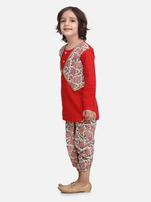 Red Block Print Jaipuri Cotton Dhoti Kurta 2