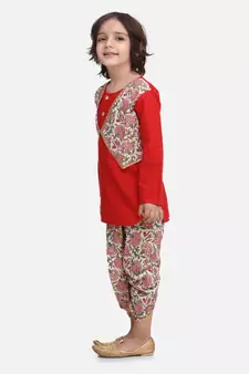 Red Block Print Jaipuri Cotton Dhoti Kurta