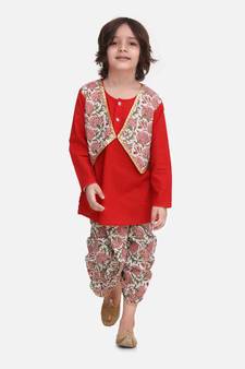 Red Block Print Jaipuri Cotton Dhoti Kurta