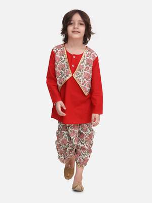 Red Block Print Jaipuri Cotton Dhoti Kurta 1