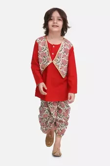 Red Block Print Jaipuri Cotton Dhoti Kurta