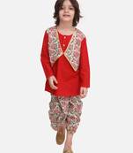 Red Block Print Jaipuri Cotton Dhoti Kurta
