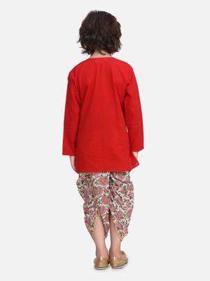 Red Block Print Jaipuri Cotton Dhoti Kurta 3