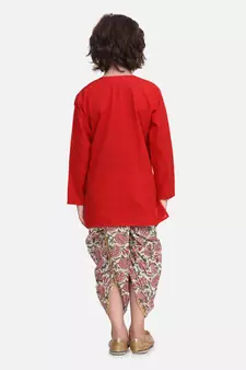 Red Block Print Jaipuri Cotton Dhoti Kurta